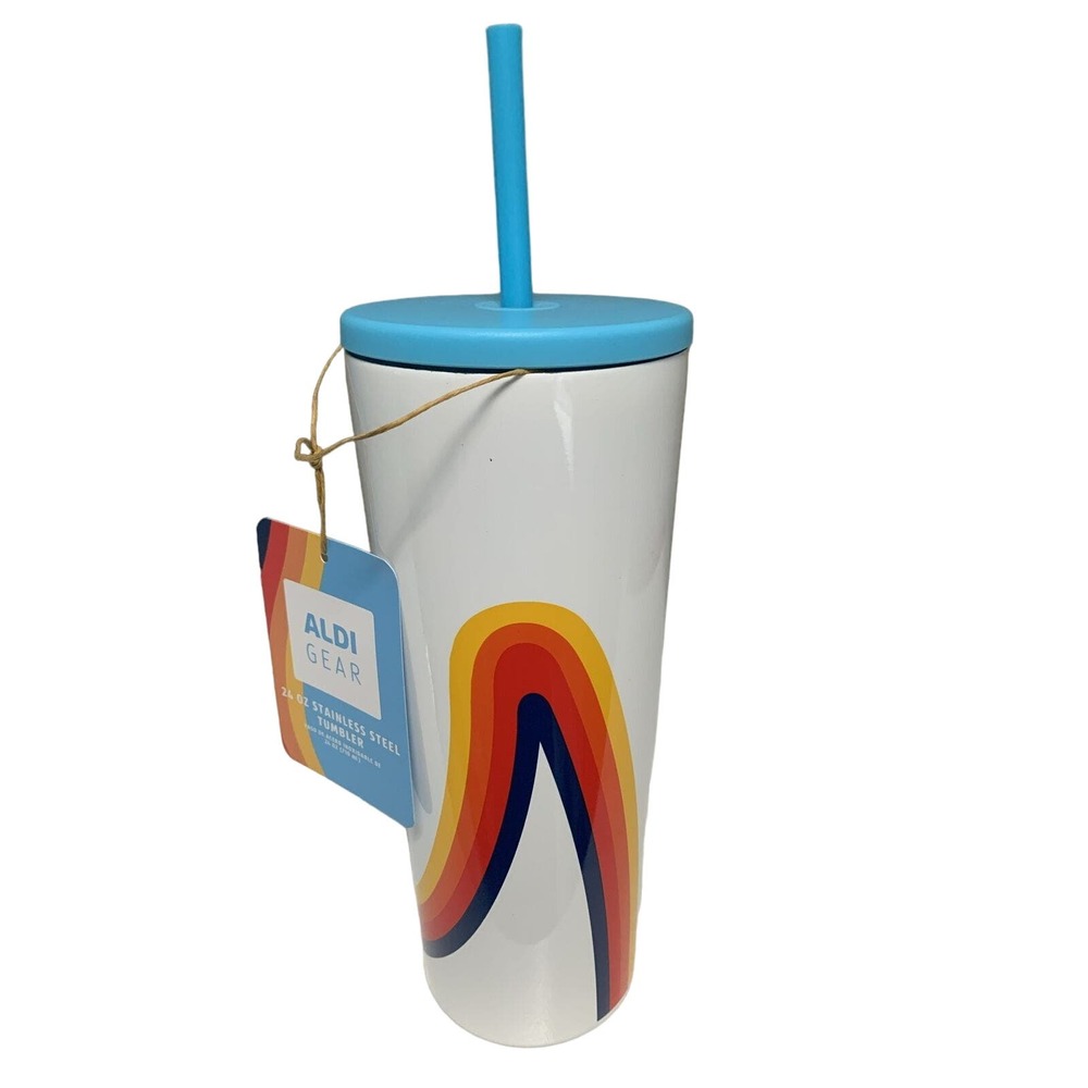 NEW! Aldi Gear 2024 White Rainbow Stainless Steel 24oz Tumbler